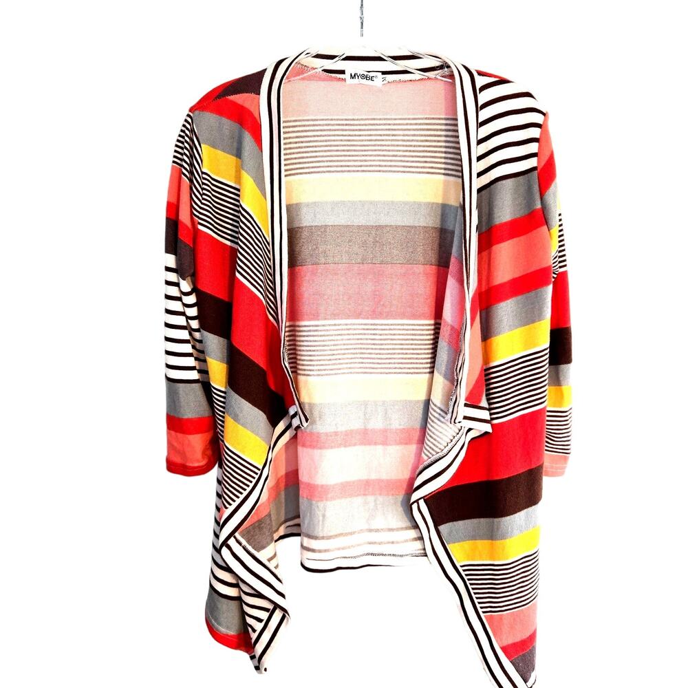 Myobe Women's Sweater Cardigan Medium M Striped Orange Brown Misses Size 8 10